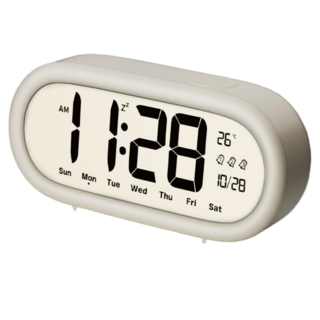 Couselect 大螢幕電子鬧鐘 三組鬧鈴 溫度顯示 靜音床頭時鐘 學生起床神器, 白色