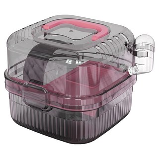 三個寶 外出鼠籠透明粉色 附平台 + 餵水器 + 跑輪, 透明粉紅色, 1個