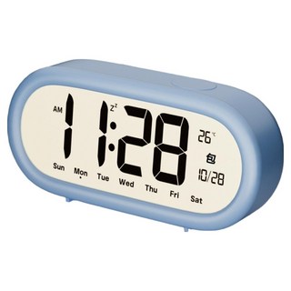 Couselect 大螢幕電子鬧鐘 三組鬧鈴 溫度顯示 靜音床頭時鐘 學生起床神器, 藍色