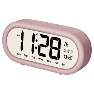 Couselect 大螢幕電子鬧鐘 三組鬧鈴 溫度顯示 靜音床頭時鐘 學生起床神器, 粉色