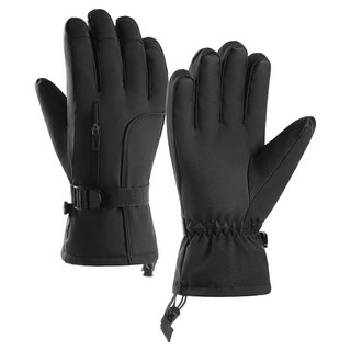 MarketA 拉鍊加厚防水滑雪手套 雙手穿戴組, 黑色, 1套