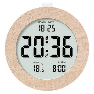 Couselect 北歐木紋電子鬧鐘 溫柔背光 桌面時鐘 帶日期溫度 顯示睡眠模式 可愛小巧鬧鐘, 圓形