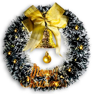 摩達客 金蔥彎絲聖誕花圈 + 20燈LED暖白光燈串, 風尚雅墨綠刷白系, 1個