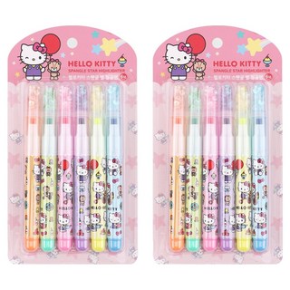 산리오 캐릭터즈 스팽글 별 형광펜 6색 세트, 2세트, 헬로키티
