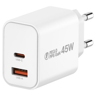 ihitKOREA USB A C型 2埠 PPS PD 3.0 45W 超高速充電器, 白色, 1個