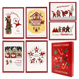 Maumdama 高級燙金節慶假日聖誕卡 6款 x 3張 + 信封 18個 套組, 混合色, 1套
