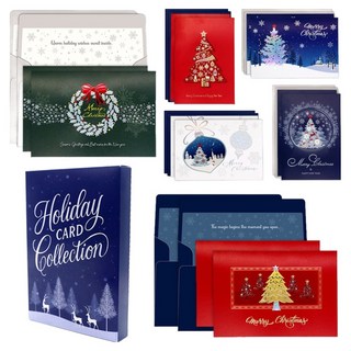 Maumdama 高級燙金優質聖誕卡 6款 x 2張 + 內頁 12張 + 信封 2款 x 6個 套組, 混合色, 1套