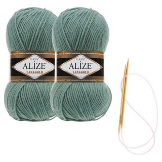 alize 라나골드 뜨개실 100g x 2p 목도리 패키지 도안 및 대바늘, 386, 1개