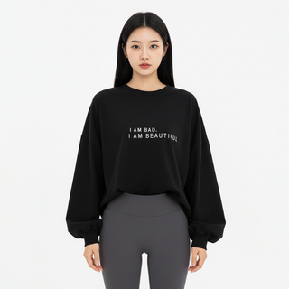 Marketpia 女性字母印花寬鬆版長袖大學T