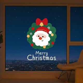 Lovely Farm 易於黏貼和撕除的聖誕節無痕窗戶聖誕樹貼紙, 聖誕老人花圈設計