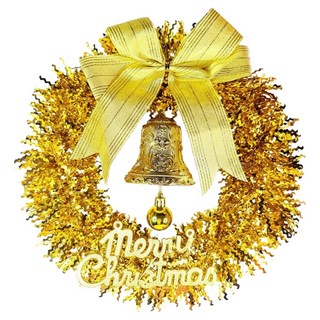 摩達客 金蔥彎絲聖誕花圈 + 20燈LED暖白光燈串, 璀璨金運系, 1個