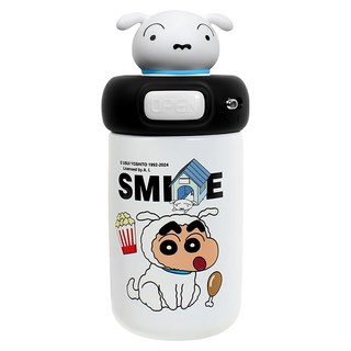 萌兔兔 蠟筆小新 316抱抱公仔雙飲口保溫瓶 小白, 黑色, 1個, 600ml