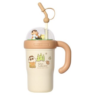 MTuTU 萌兔兔 蠟筆小新 316景觀附把手保溫杯 露營款 矮款, 棕色, 1個, 830ml