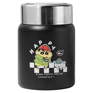 MTuTU 萌兔兔 316蠟筆小新嚕嚕迷你保溫罐, 黑色, 1個, 200ml