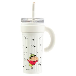 MTuTU 萌兔兔 蠟筆小新 316冬日附把手吸管保溫杯, 白色, 1個, 900ml