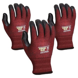 NBR 塗層觸控冬季保暖手套 L 雙手穿戴組, 紅色(KDT-CWS), 3套