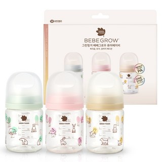 베베그로우 그린핑거 퓨어베이비 PA 노꼭지 디자인 젖병 트리플팩, 민트 + 핑크 + 베이지, 1세트, 160ml