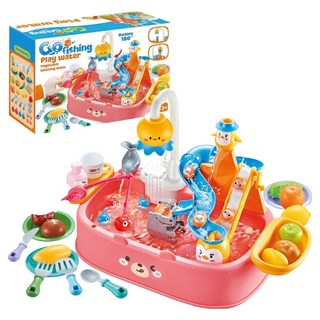 SKY SunStar 兒童企鵝釣魚蔬菜水槽滑動戲水玩具 XiaoH365AP, 1個, 粉紅色
