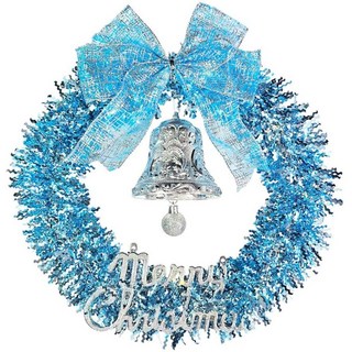 摩達客 耶誕 金蔥彎絲聖誕花圈, 夢幻土耳其藍系, 1個