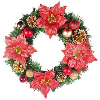 摩達客耶誕 浪漫朵朵聖誕花豪華綠色聖誕花圈福臨圈, 紅金系, 1個
