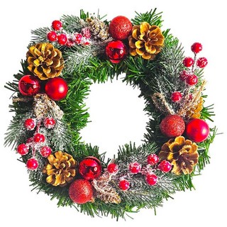 摩達客 耶誕 質感聖誕花圈, 冬雪系小紅莓刷白松果, 1個