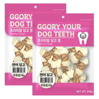꼬리치는강아지 강아지 딩고껌 소형 18p, 240g, 2개, 혼합맛(연어/우유)