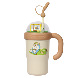 MTuTU 萌兔兔 哆啦A夢 315景觀吸管保溫杯 矮款, 棕色, 1個, 830ml