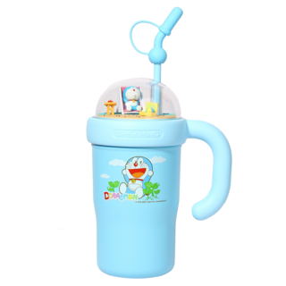 MTuTU 萌兔兔 哆啦A夢 315景觀吸管保溫杯 矮款, 藍色, 1個, 830ml