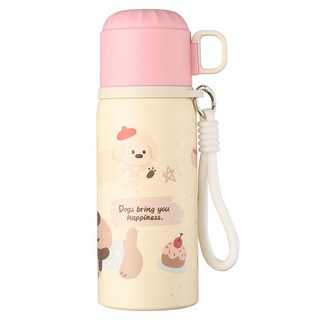 Couselect 316不鏽鋼雙飲蓋便攜吸管水壺/保溫杯 可愛卡通款, 蜜桃粉, 1個, 450ml