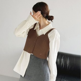 KnitNJean 女款羅紋鈕扣刺繡Jerten馬甲針織背心