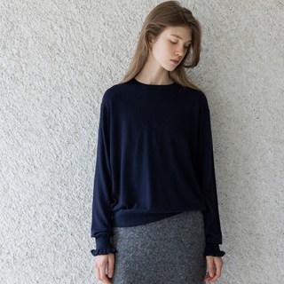 Andyou 女款荷葉邊袖圓領安哥拉毛衣