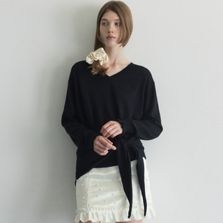 Andyou 女款荷葉邊袖V領安哥拉毛衣