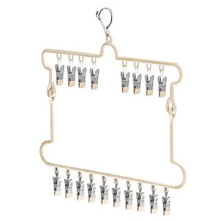 Kyhome 多功能折疊襪子晾曬架/防風無痕晾襪架/內衣褲晾曬架 18夾, 杏色