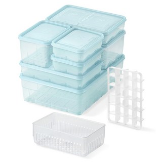 Thx Soyoon 冷凍庫專用 即食密封容器 9件組 水藍色, 1套, 7種