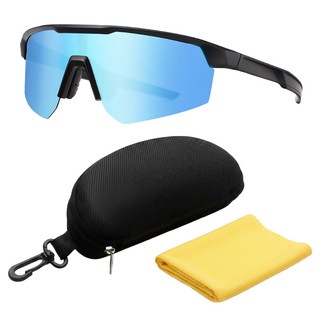 Quinta UV400 運動太陽眼鏡 附眼鏡盒 + 眼鏡布 QT17102, 黑框冰藍片, 1個
