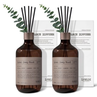 루엘디 프리미엄 대용량 디퓨저 + 데코 스틱 세트, 호텔 딥 우드, 500ml, 2개