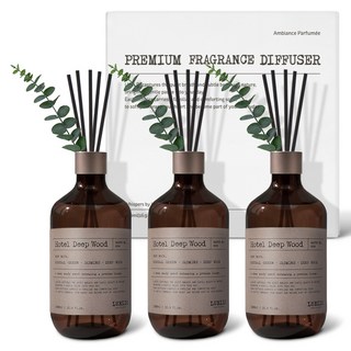 루엘디 프리미엄 대용량 퍼퓸 디퓨저 + 데코 스틱 세트, 호텔 딥 우드, 500ml, 3개