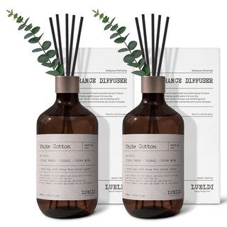 루엘디 프리미엄 대용량 디퓨저 + 데코 스틱 세트, 화이트 코튼, 500ml, 2개