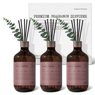 루엘디 프리미엄 대용량 퍼퓸 디퓨저 + 데코 스틱 세트, 플라워 가든, 500ml, 3개