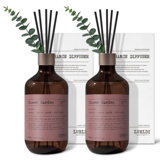 루엘디 프리미엄 대용량 디퓨저 + 데코 스틱 세트, 플라워 가든, 500ml, 2개