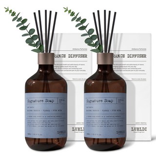 루엘디 프리미엄 대용량 디퓨저 + 데코 스틱 세트, 시그니처 솝, 500ml, 2개