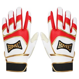 BMC BASEBALL MEMBERS CLUB 雪白版打擊手套 LE265 雙手穿戴套組, 白色 + 紅色 + 象牙白, 1套