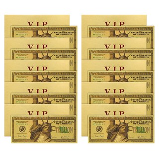 Lucky Symbol 幸運VIP黃金紙鈔 10入 + 內頁 10入 + 黃金信封 10入 套組, 黃金 1兆美元, 1套