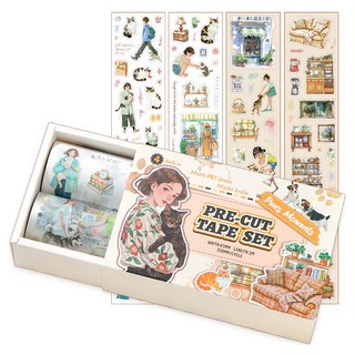 스티코니 감성 일러스트 테이프 롤 스티커 일상 4롤 세트, 너와 하루, 1세트