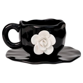 인블룸 까멜리아 플라워 찻잔 세트, 블랙, 1세트