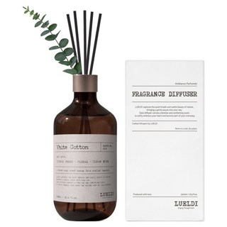 루엘디 프리미엄 대용량 디퓨저 + 데코 스틱 세트, 화이트 코튼, 500ml, 1개