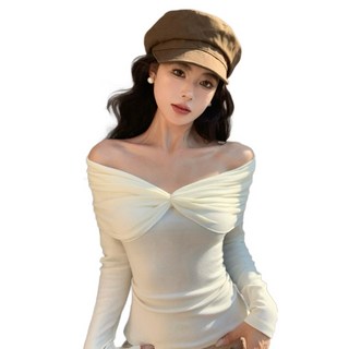 Awesomeful 女款深灰色露肩長袖T恤 A26SPT121929