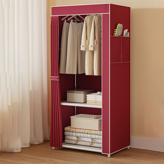ROI Life 可簡易組裝與收納的簡約衣櫃 2層 57 x 42 x 146 cm, 酒紅色