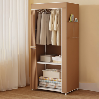 ROI Life 可簡易組裝與收納的簡約衣櫃 2層 57 x 42 x 146 cm, 棕色