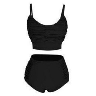 HERRINGBONE apparel 蝴蝶結綁帶高腰比基尼泳裝套裝 CF034, 黑色